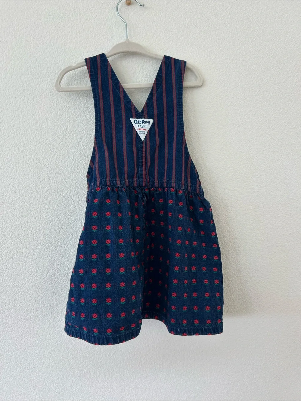 Vintage OshKosh B'gosh Navy & Red Striped Denim Pinafore Skirt